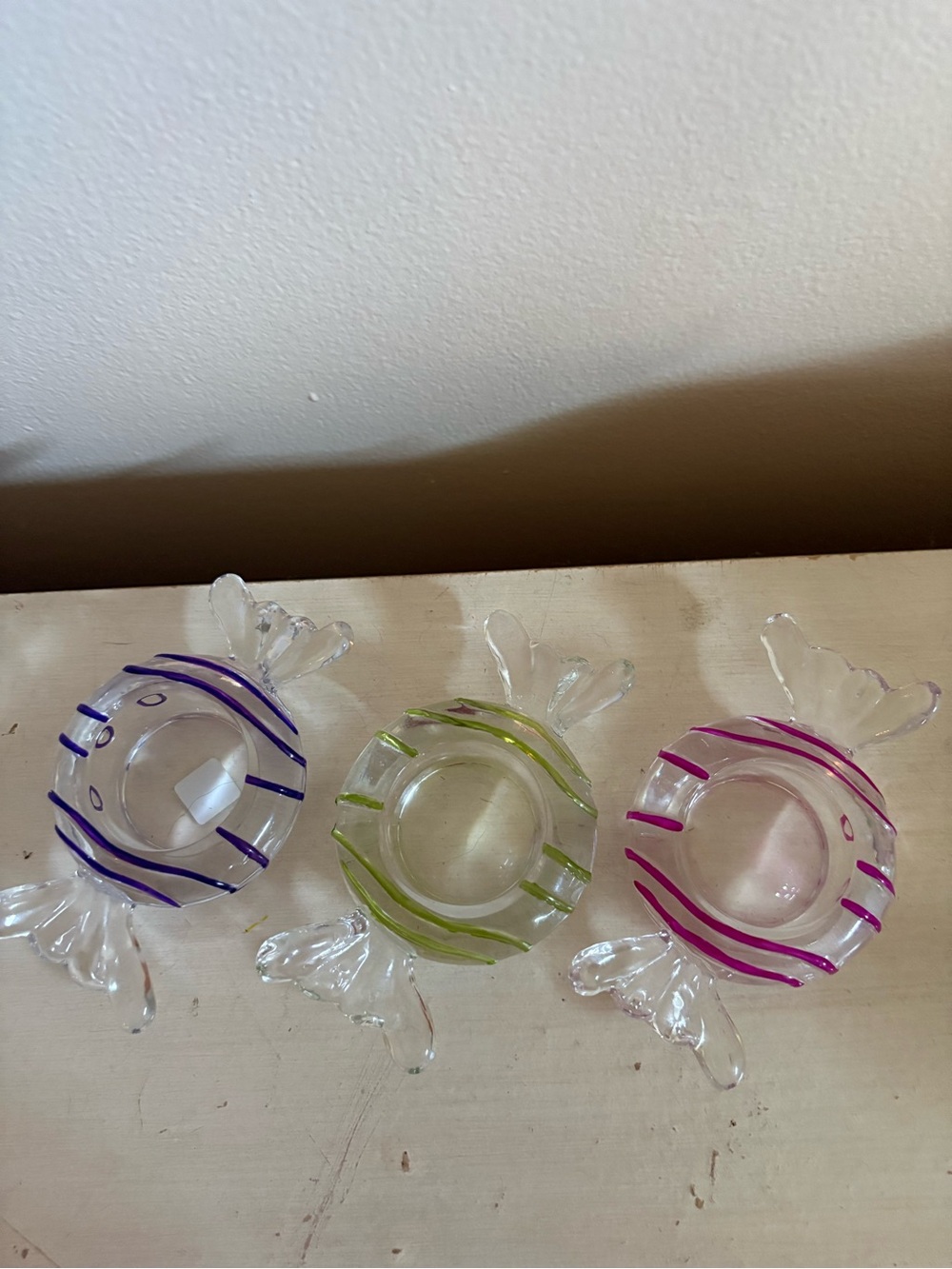 Partylite Glass Candy-Shaped Tealight Holders in Purple, Green, Pink